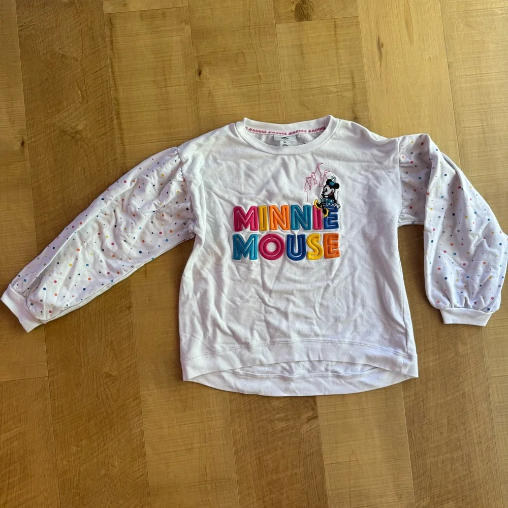 Disney Parks Minnie Mouse Polka Dot Puff Sleeve‎ Sweatshirt White Girls XL 14A